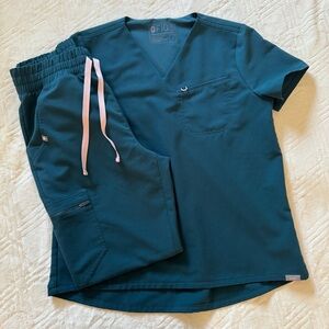 Figs Dark Teal Blue Scrub Set Size S